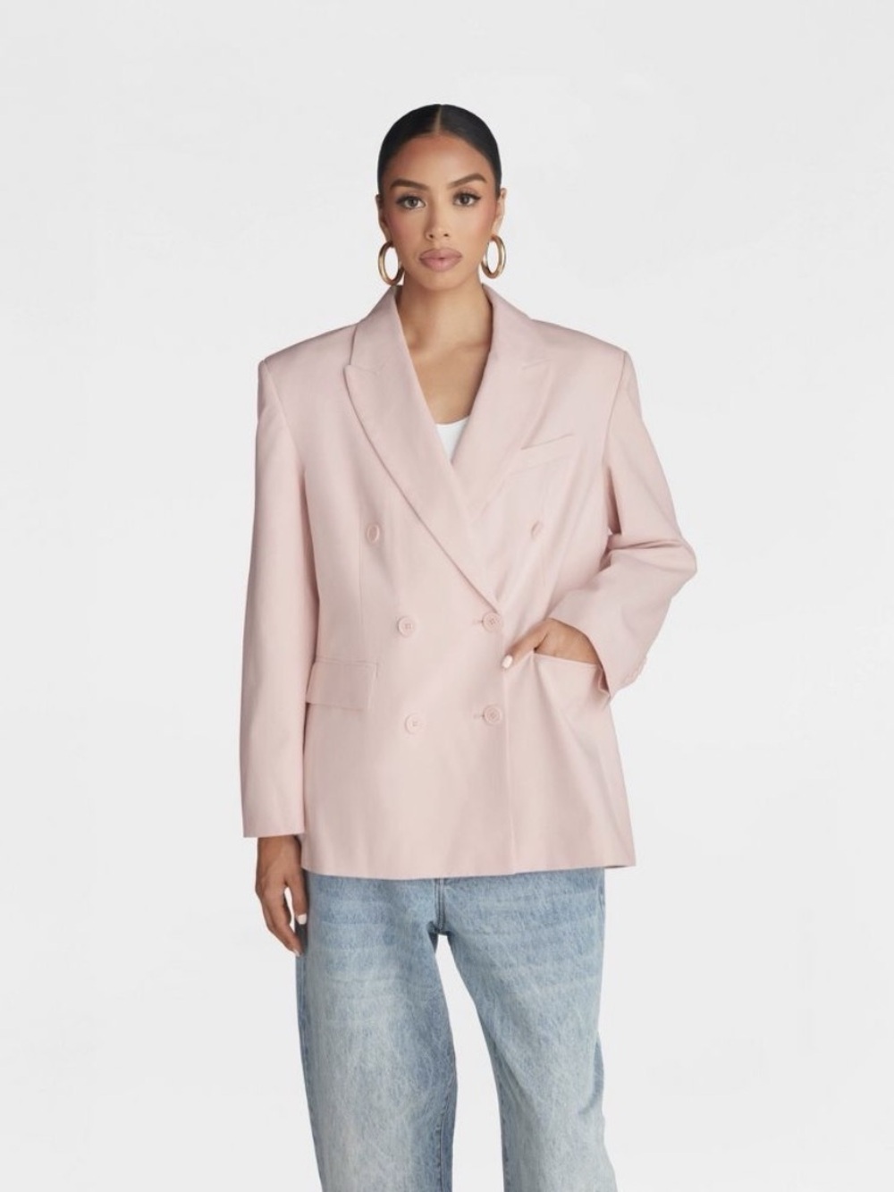 KBB by Kahlana Women's 'The David Blazer' Cotton Linen Blend Light Pink XL NWT